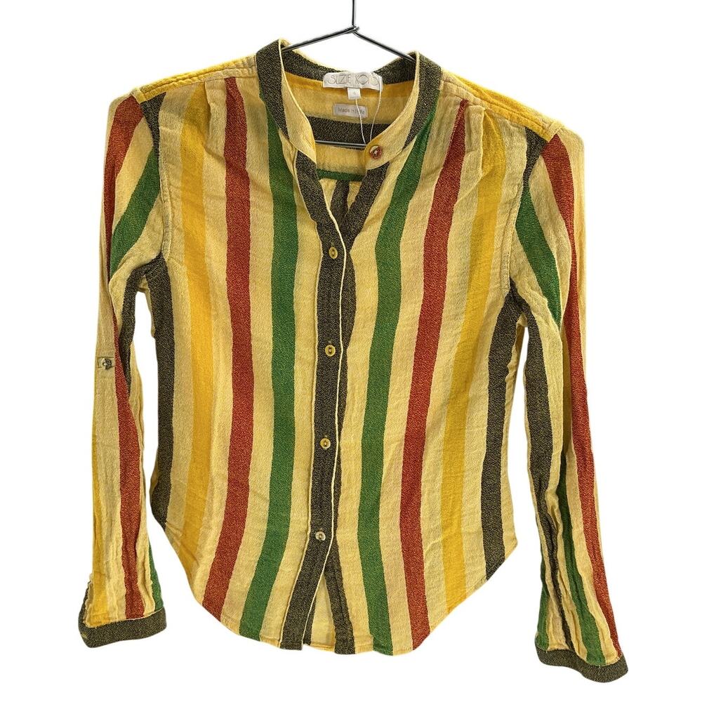 Suzie Kondi Textured Sunset Stripe Koubi Button Blouse Size S